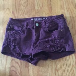 American Eagle Maroon Distressed Shorts